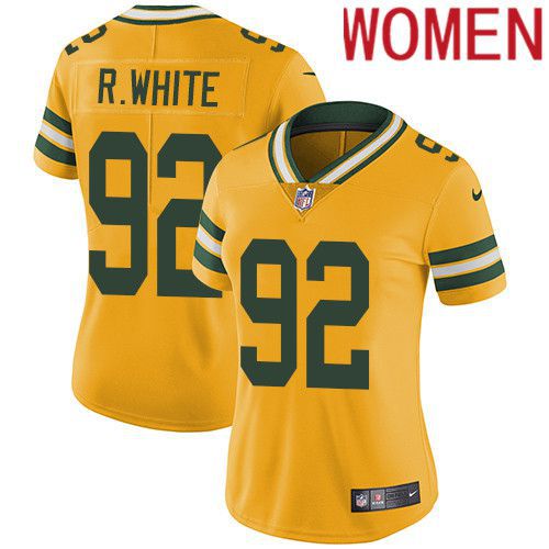 Women Green Bay Packers 92 Reggie White Yellow Nike Vapor Limited NFL Jersey